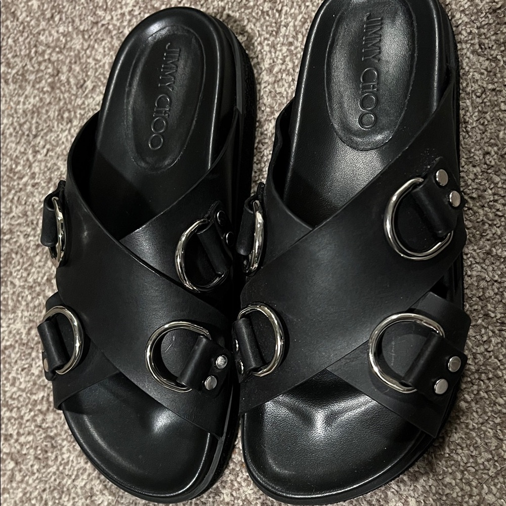Jimmy Choo Black Buckle Sandals without  ribbons